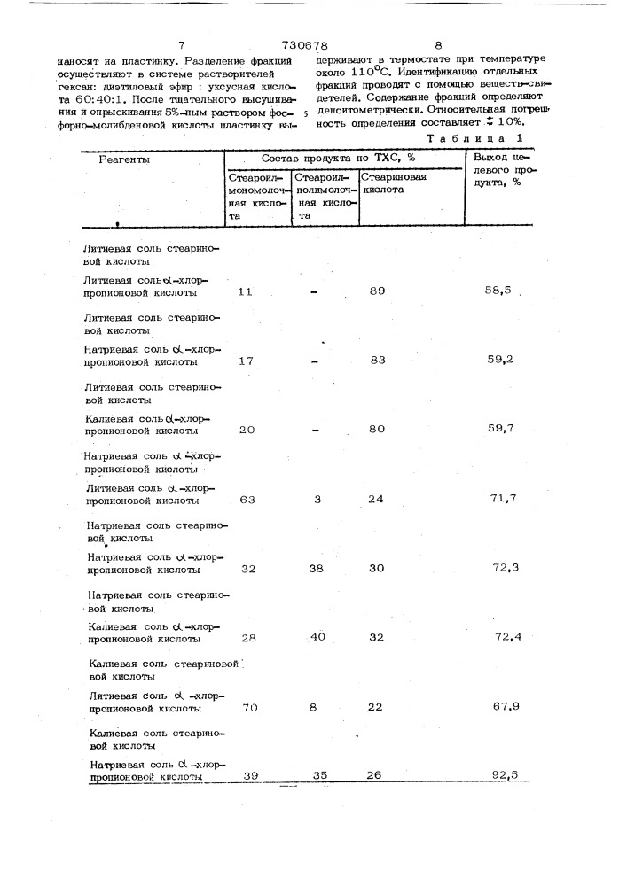 Способ получения стеароилмолочной кислоты (патент 730678)