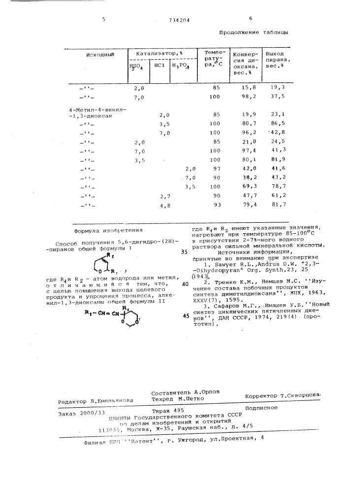 Способ получения 5,6-дигидро/2н/-пиранов (патент 734204)