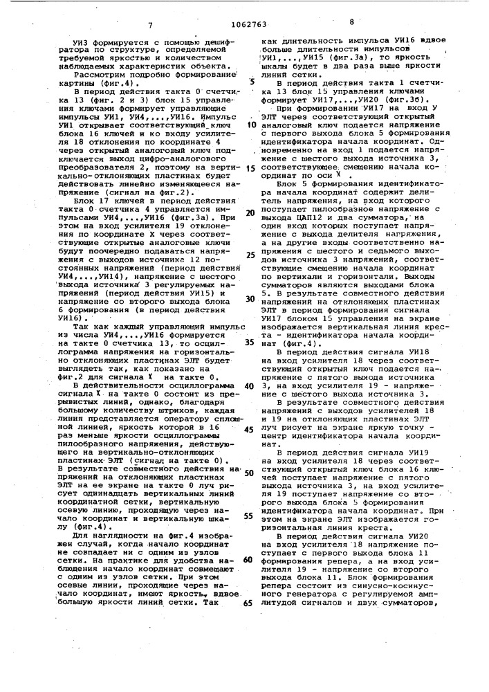 Устройство для отображения статических характеристик объекта на экране электронно-лучевой трубки (патент 1062763)