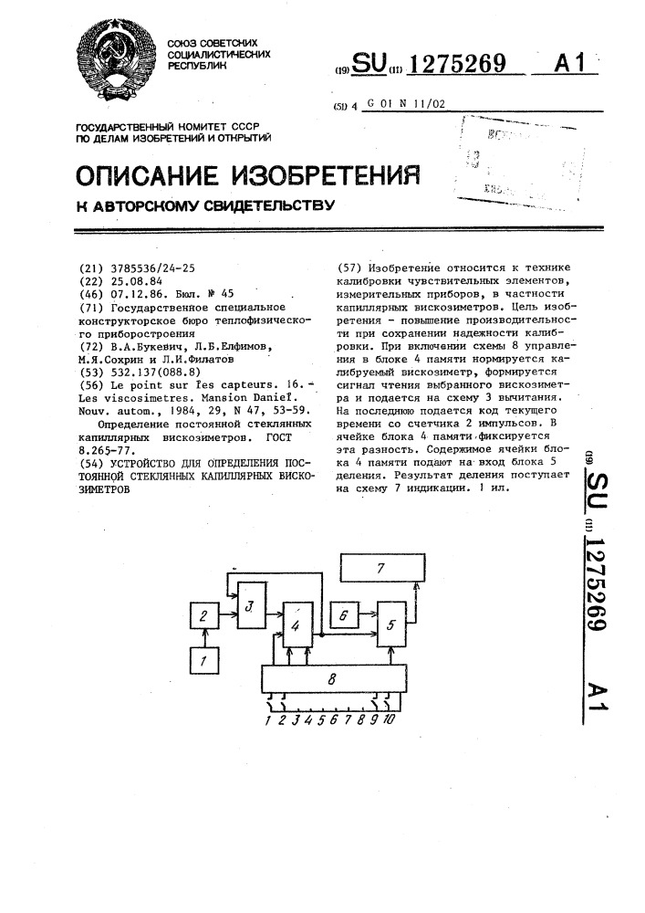 Устройство для определения постоянной стеклянных капиллярных вискозиметров (патент 1275269)