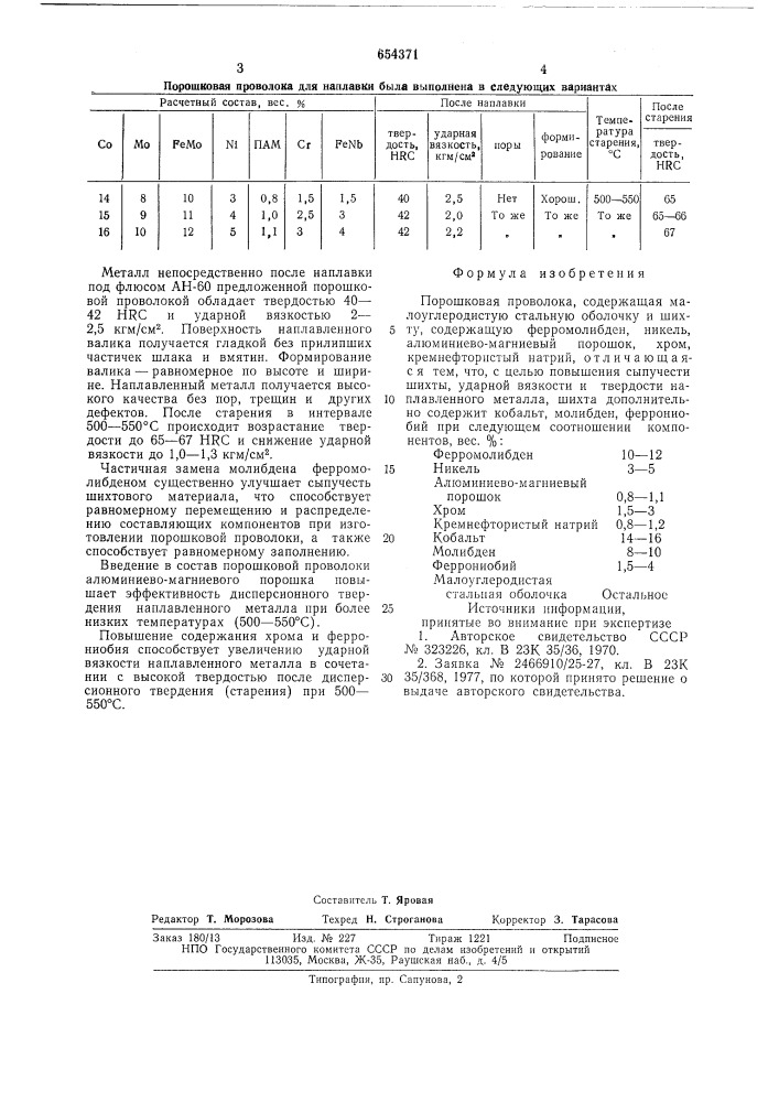 Состав порошковой проволоки (патент 654371)