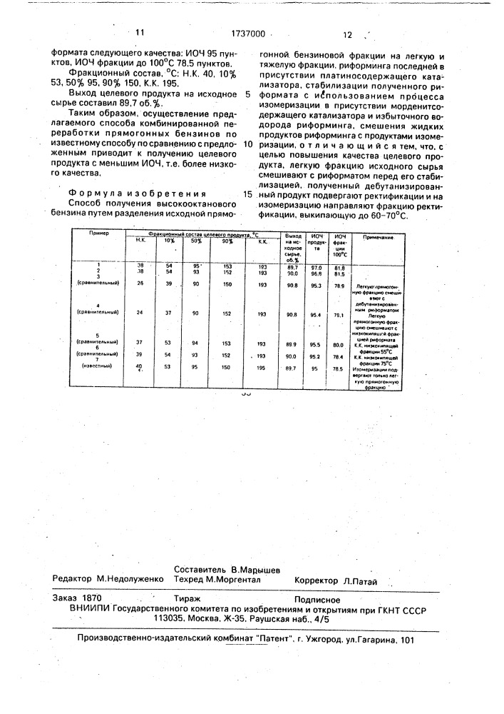 Способ получения высокооктанового бензина (патент 1737000)