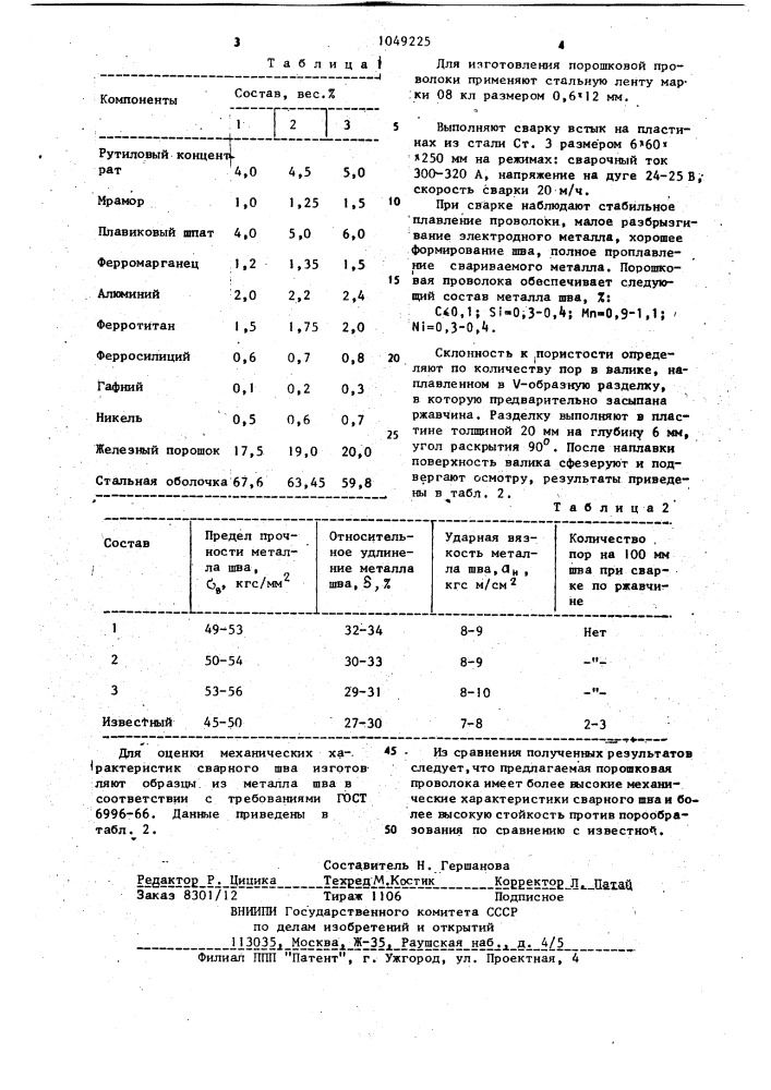 Состав порошковой проволоки для сварки низкоуглеродистых сталей (патент 1049225)