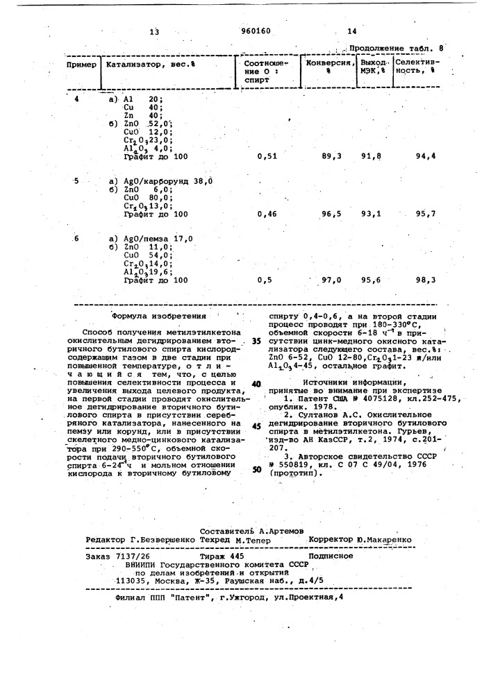 Способ получения метилэтилкетона (патент 960160)