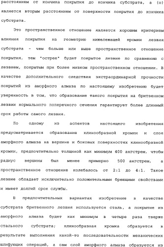 Бритвенное лезвие с аморфным алмазным покрытием (варианты) и способ его изготовления, бритвенный блок (варианты) (патент 2336159)