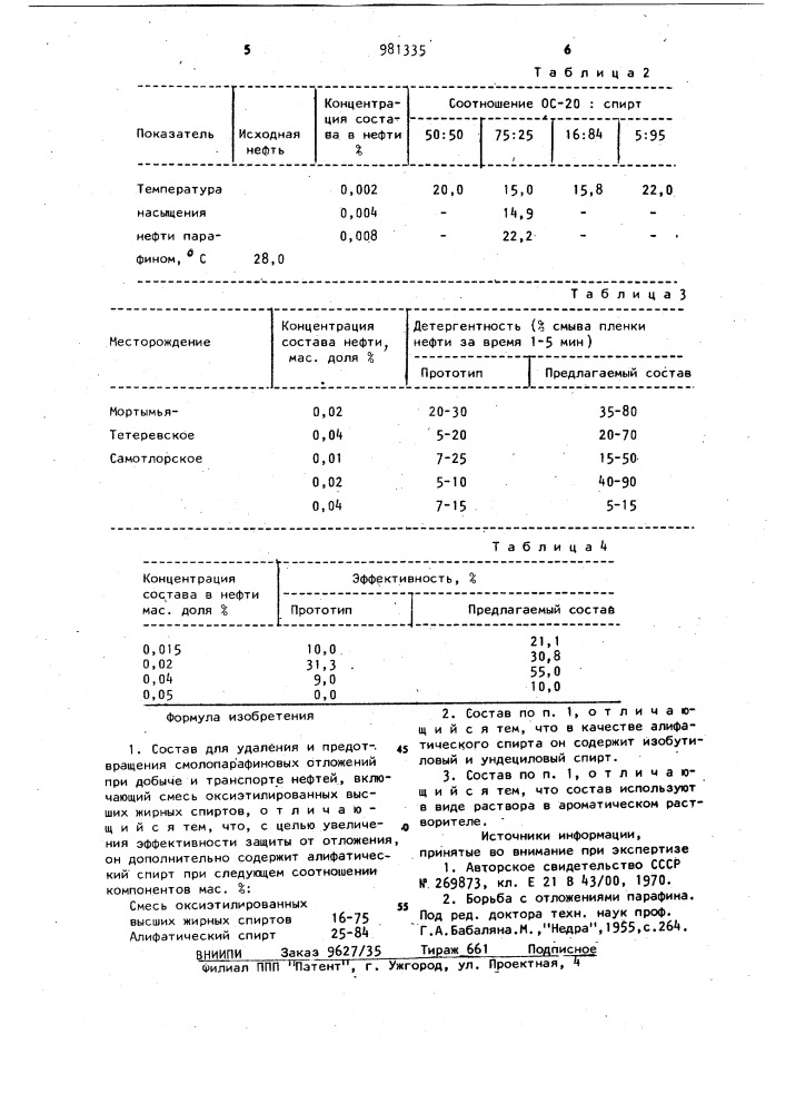 Состав для удаления и предотвращения смолопарафиновых отложений (патент 981335)