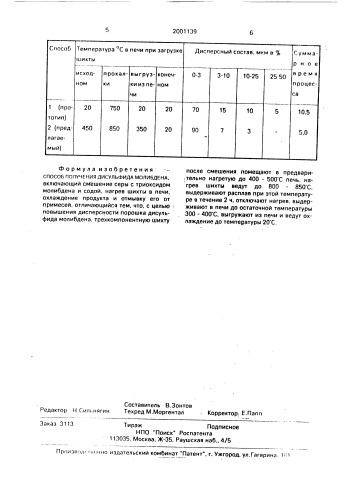 Способ получения дисульфида молибдена (патент 2001139)