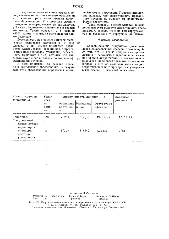 Способ лечения гирсутизма (патент 1503822)