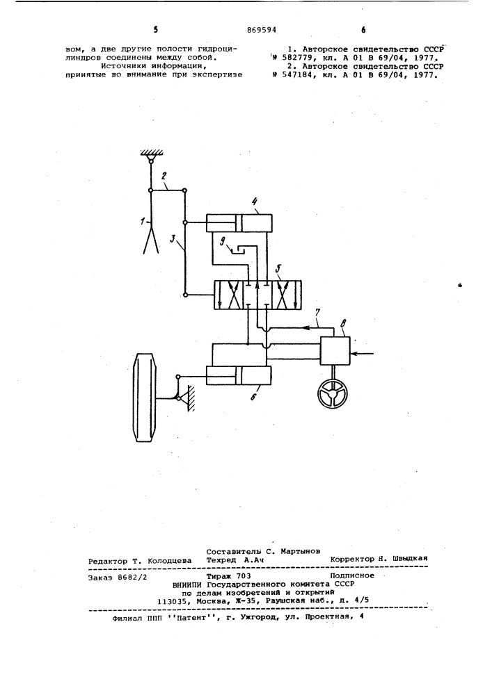 Устройство для управления самоходной сельскохозяйственной машиной (патент 869594)