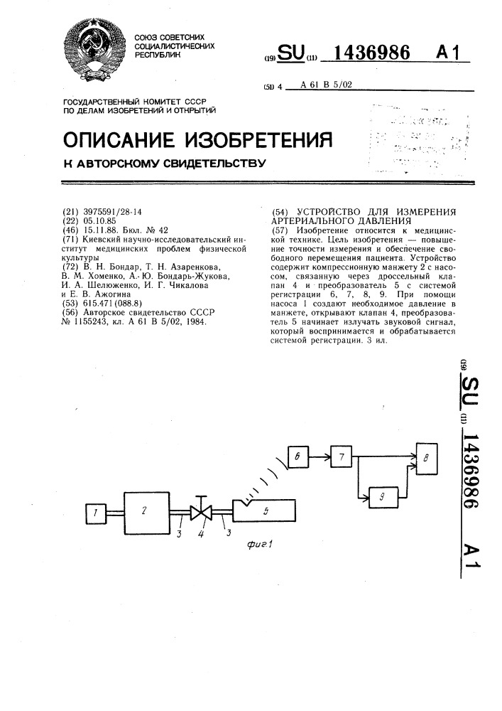 Устройство для измерения артериального давления (патент 1436986)