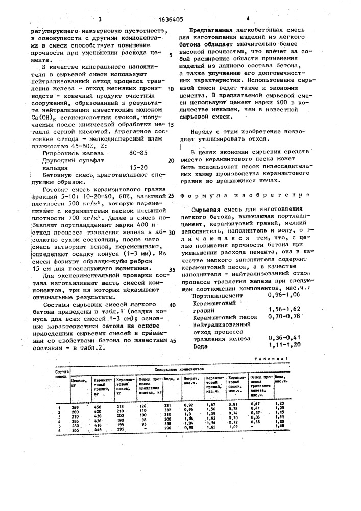 Сырьевая смесь для изготовления легкого бетона (патент 1636405)