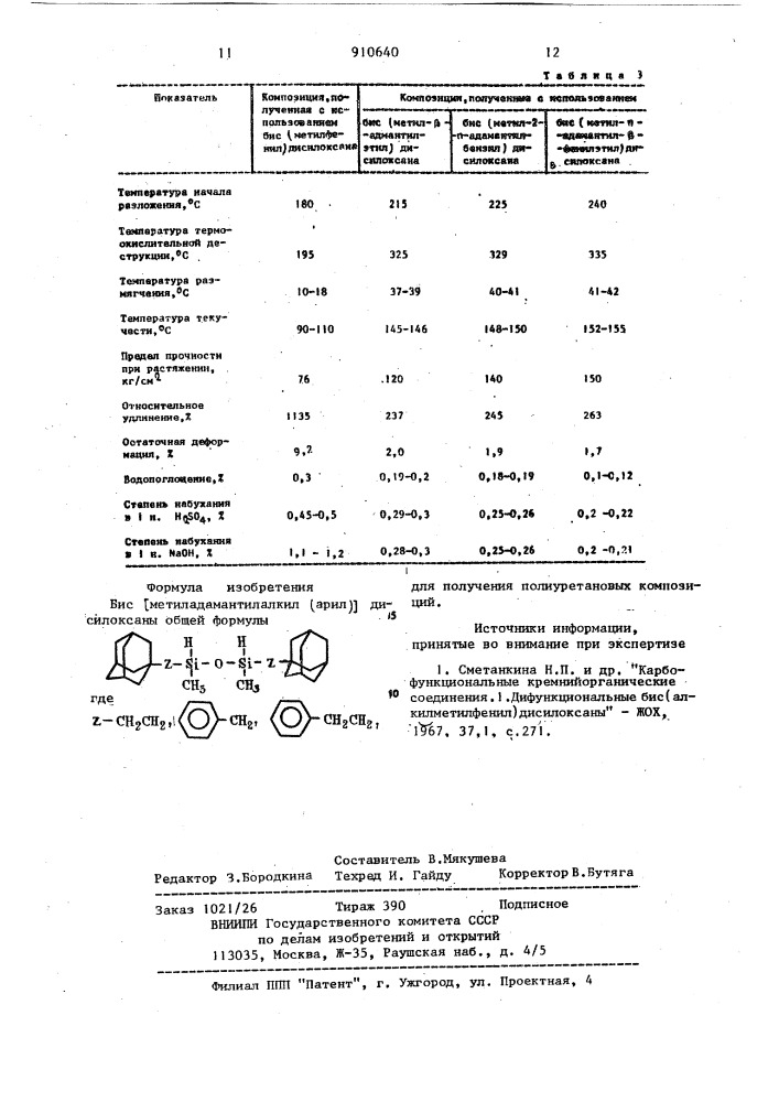 Бис-[метиладамантилалкил(арил)-дисилоксаны для получения полиуретановых композиций (патент 910640)