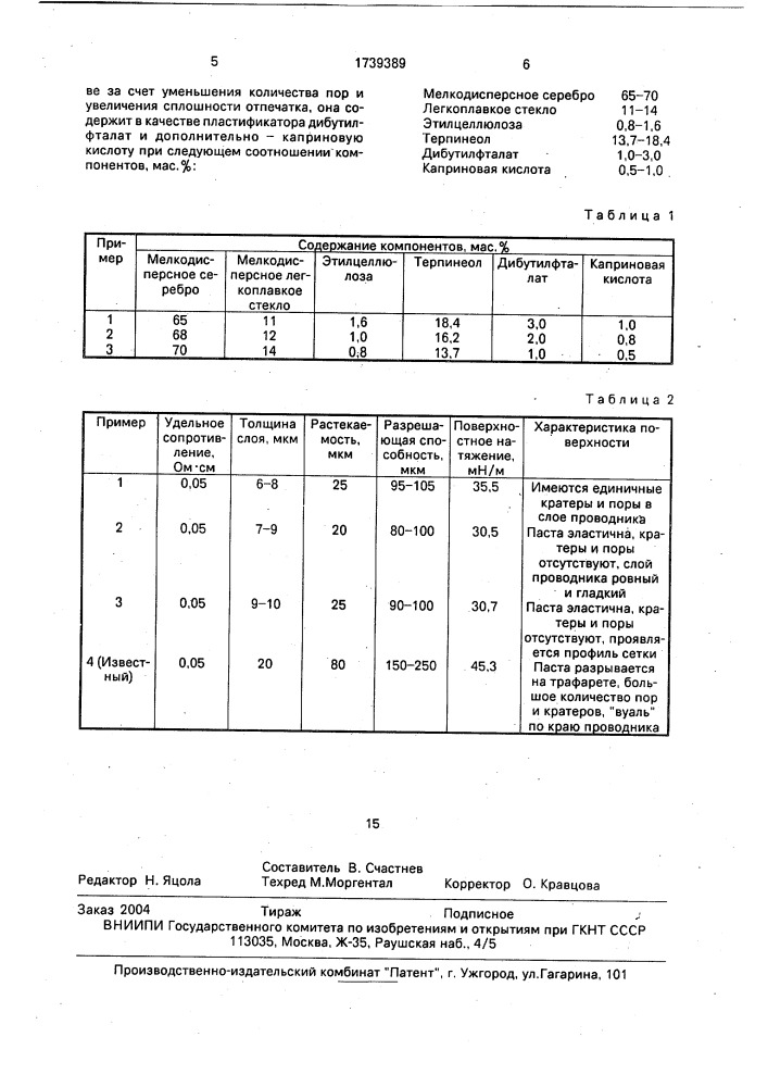 Электропроводящая паста (патент 1739389)