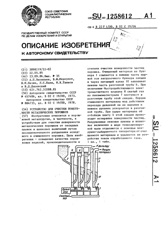 Устройство для очистки поверхности металлических порошков (патент 1258612)