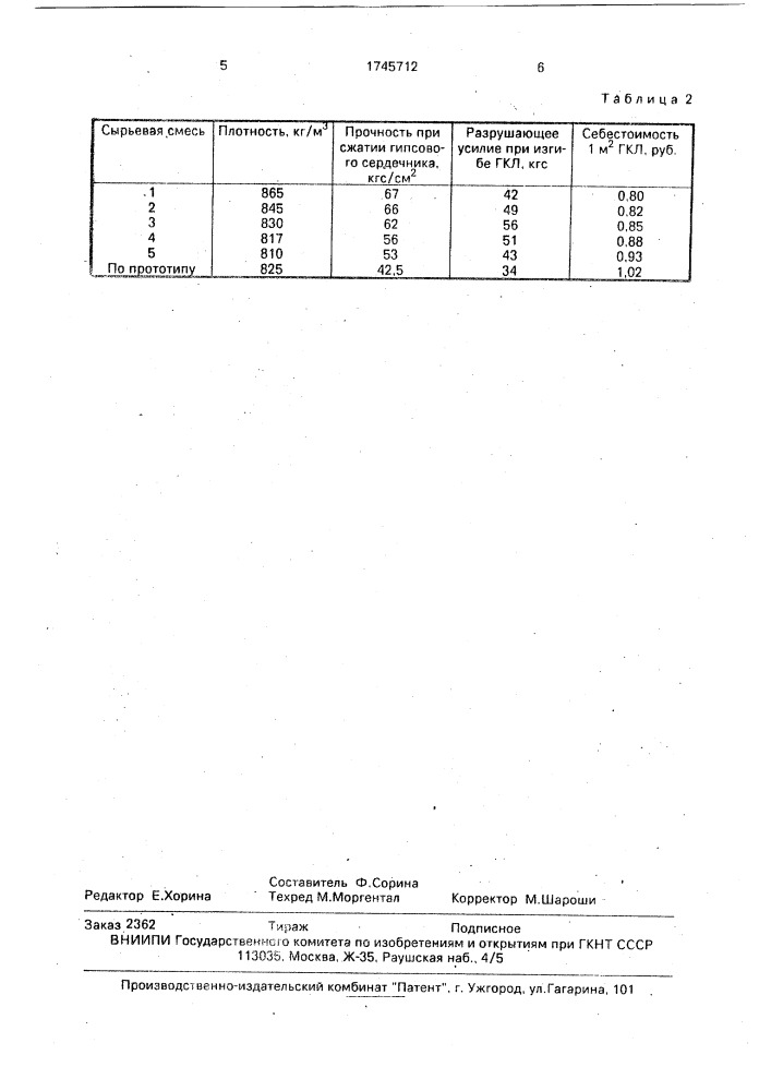 Сырьевая смесь для изготовления гипсокартонных листов (патент 1745712)