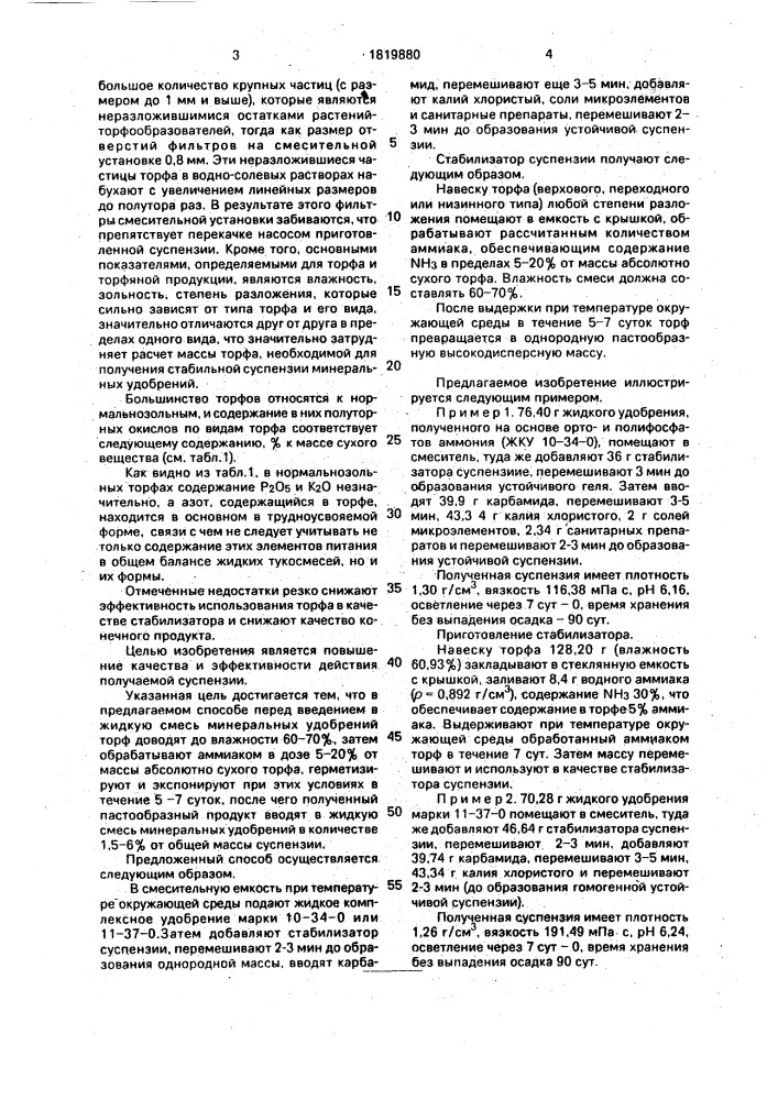 Способ получения суспензии минеральных удобрений (патент 1819880)