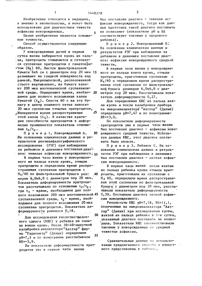 Способ определения тяжести асфиксии новорожденного (патент 1448278)