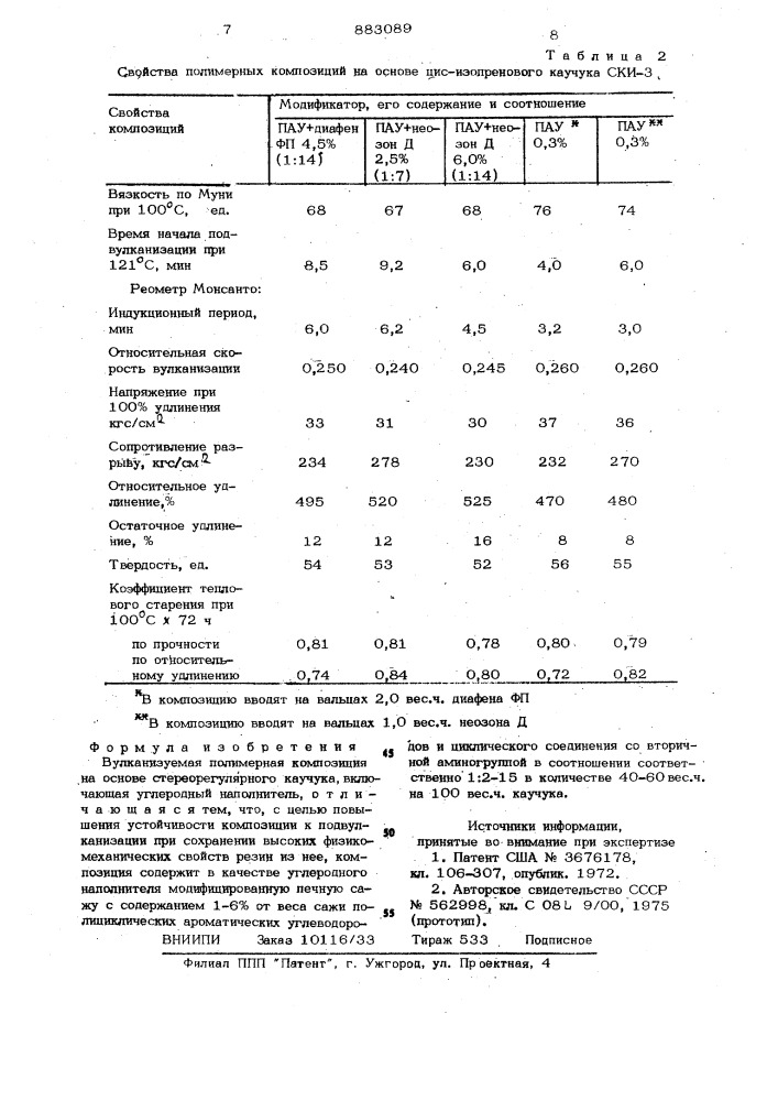 Вулканизуемая полимерная композиция на основе стереорегулярного каучука (патент 883089)