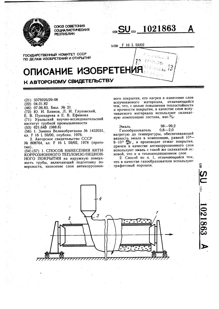 Способ нанесения антикоррозионного теплоизоляционного покрытия (патент 1021863)
