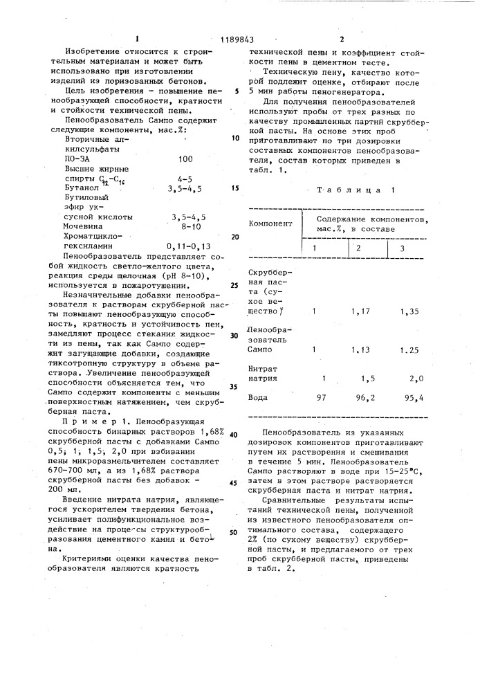 Пенообразователь для поризации бетонной смеси (патент 1189843)