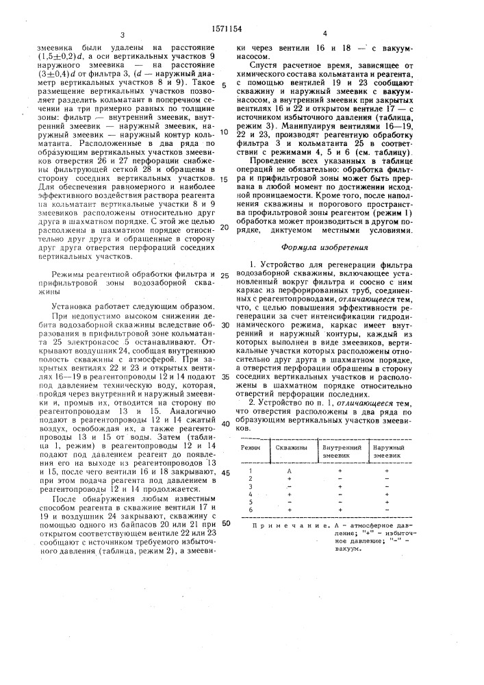 Устройство для регенерации фильтра водозаборной скважины (патент 1571154)