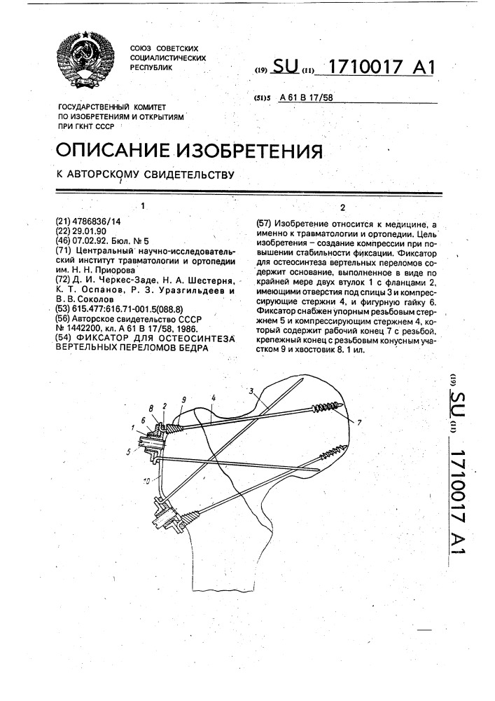 Фиксатор для остеосинтеза вертельных переломов бедра (патент 1710017)