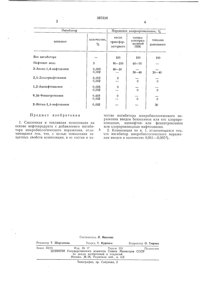 Смазочная и топливная композиция (патент 397534)