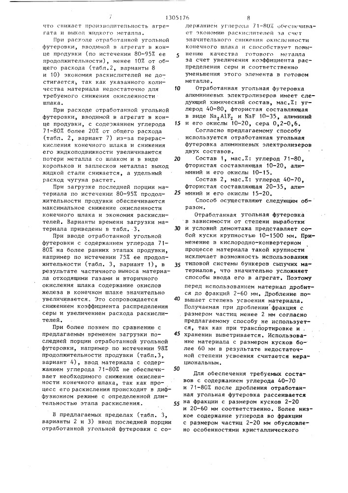 Способ выплавки стали (патент 1305176)