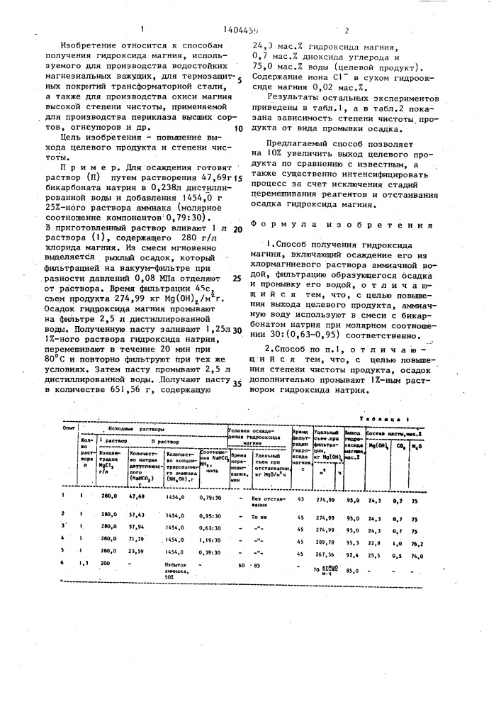 Способ получения гидроксида магния (патент 1404459)