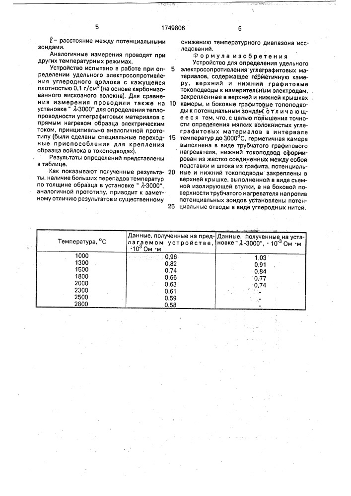 Устройство для определения удельного электросопротивления углеграфитовых материалов (патент 1749806)