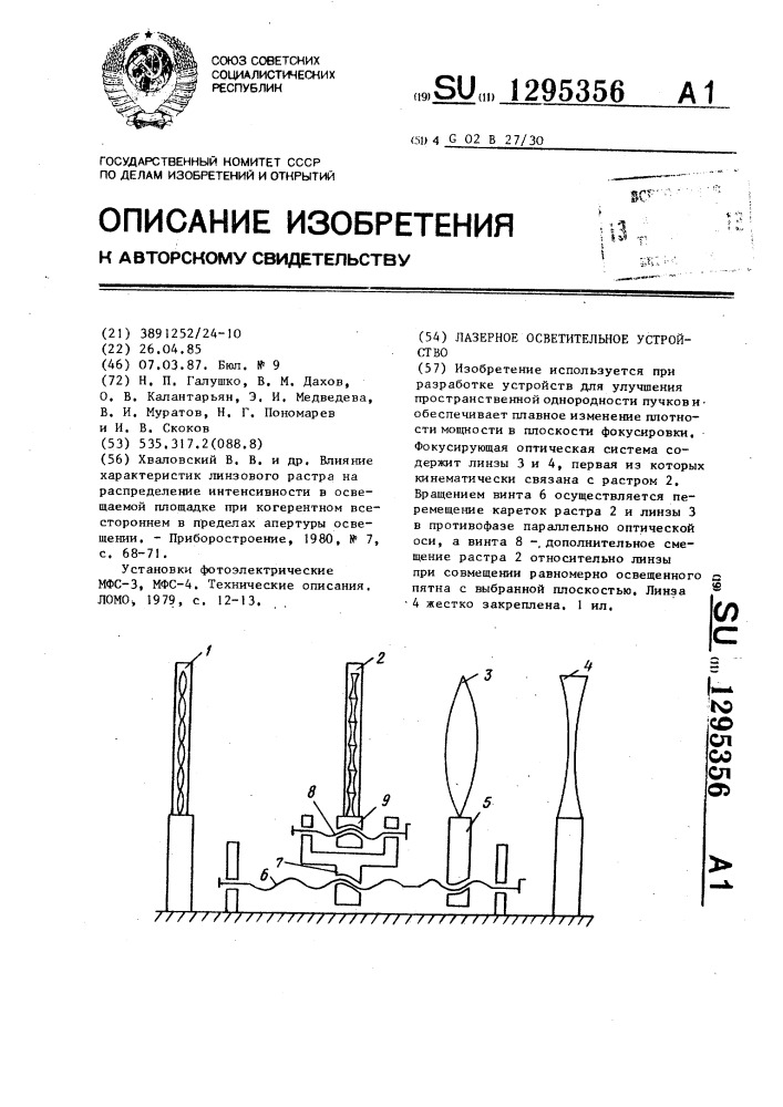 Лазерное осветительное устройство (патент 1295356)
