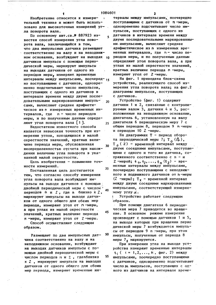 Способ измерения угла поворота вала (патент 1084601)