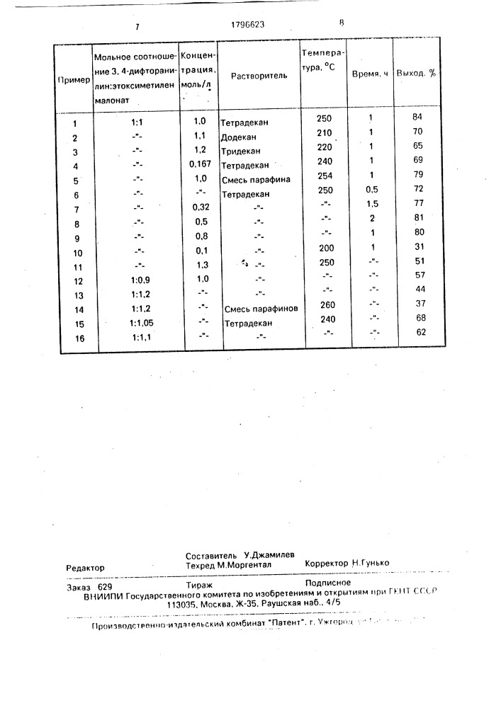 Способ получения этилового эфира 6,7-дифтор-1,4-дигидро-4- оксо-3-хинолинкарбоновой кислоты (патент 1796623)