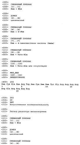 Лиганды рецепторов меланокортинов (патент 2401841)