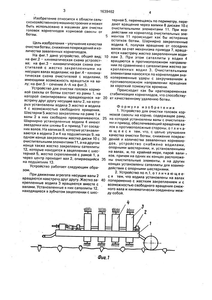 Устройство для очистки головок кормовой свеклы на корню (патент 1639462)