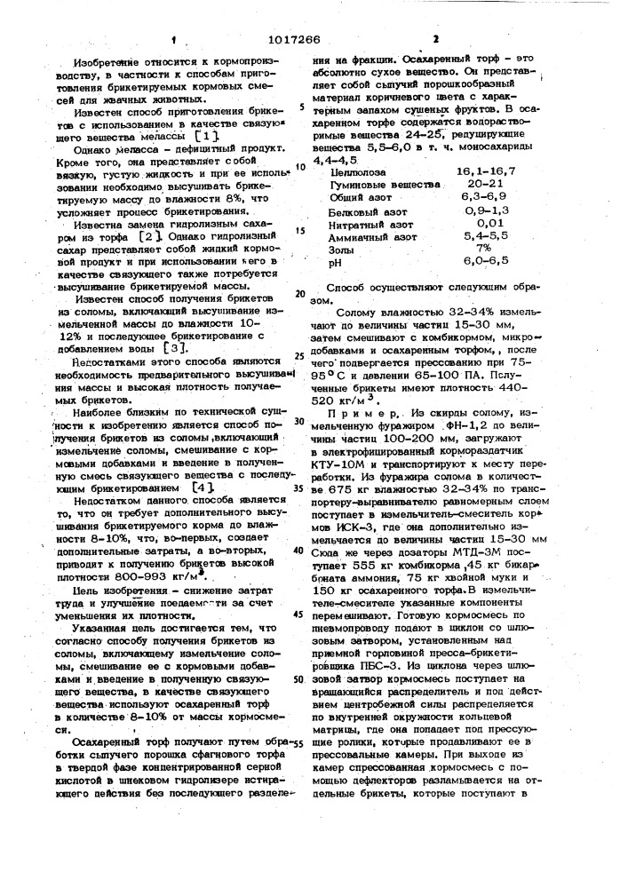 Способ получения брикетов из соломы (патент 1017266)