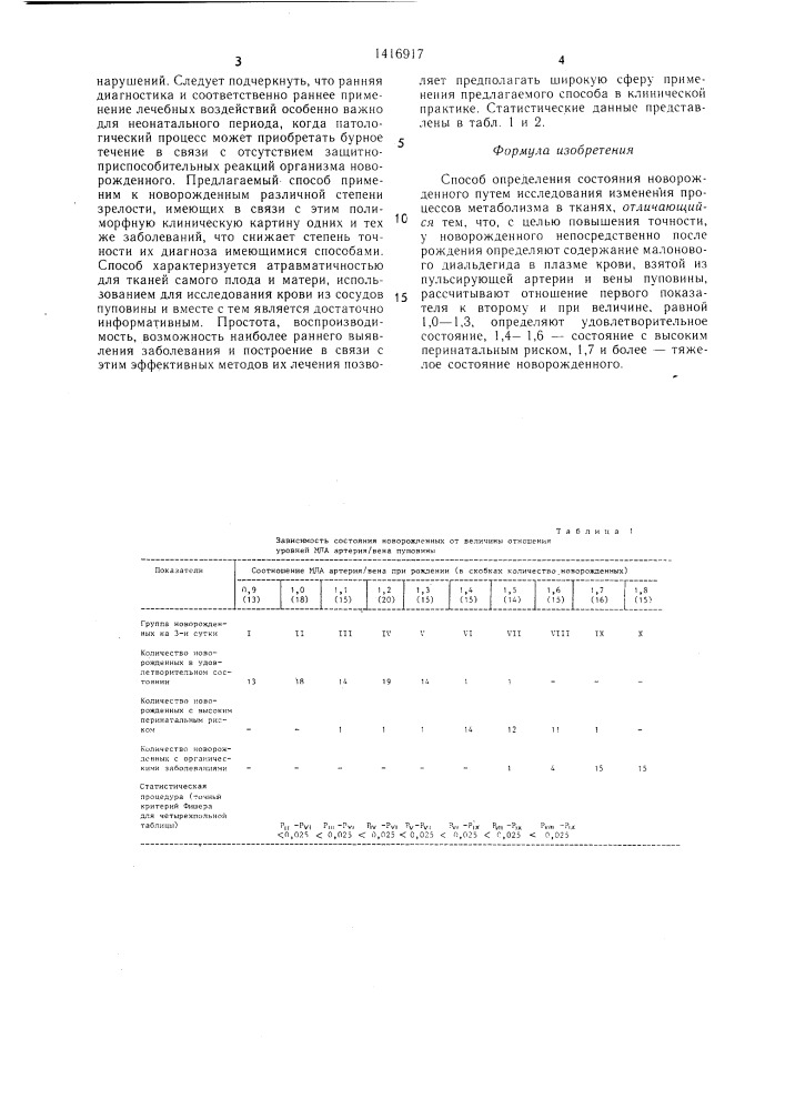 Способ определения состояния новорожденного (патент 1416917)