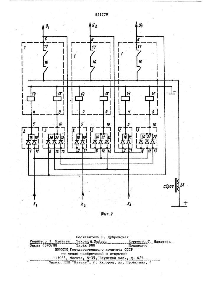 Трехканальное мажоритарное резер-вированное логическое устройство (патент 851779)