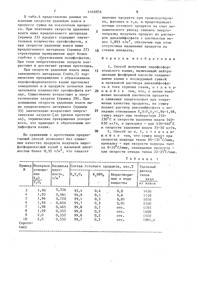 Способ получения пирофосфорнокислого калия (патент 1468856)