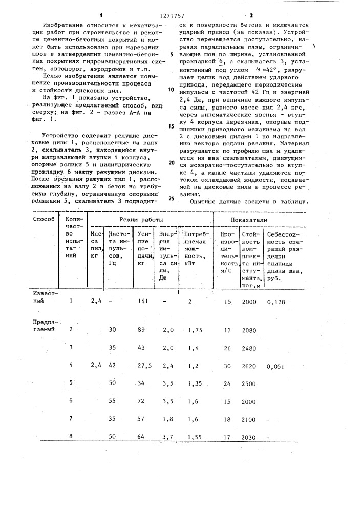 Способ нарезания швов в цементно-бетонных покрытиях (патент 1271757)