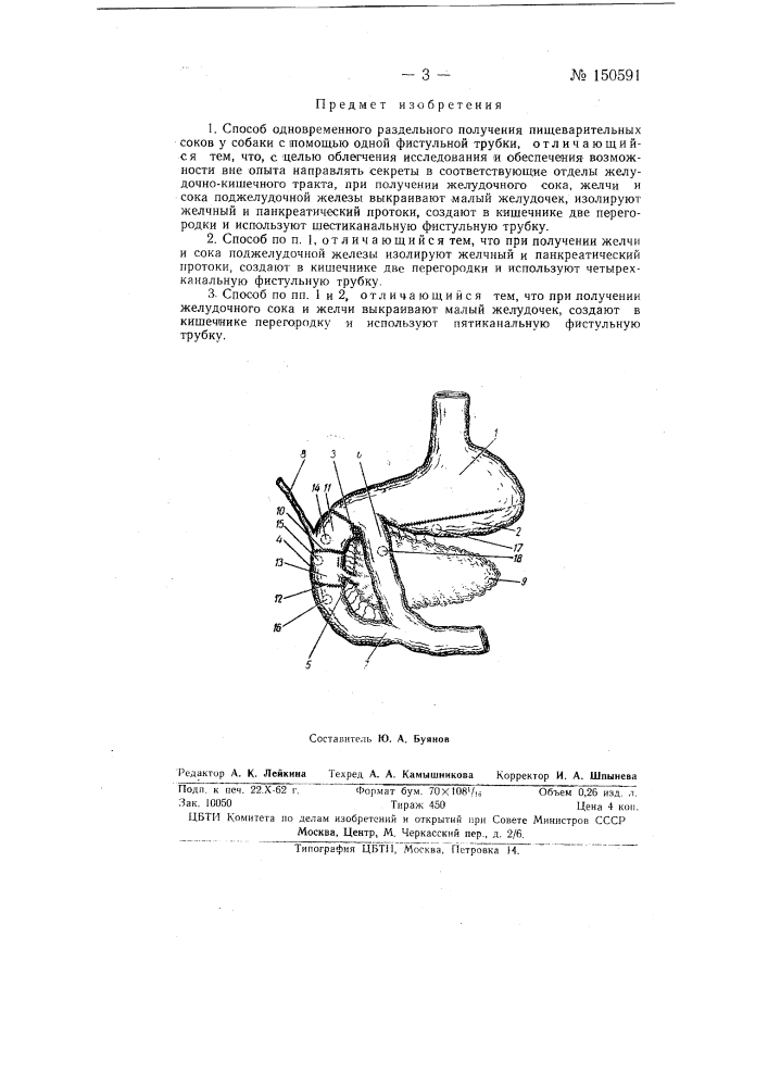 Способ одновременного раздельного получения пищеварительных соков у собаки (патент 150591)