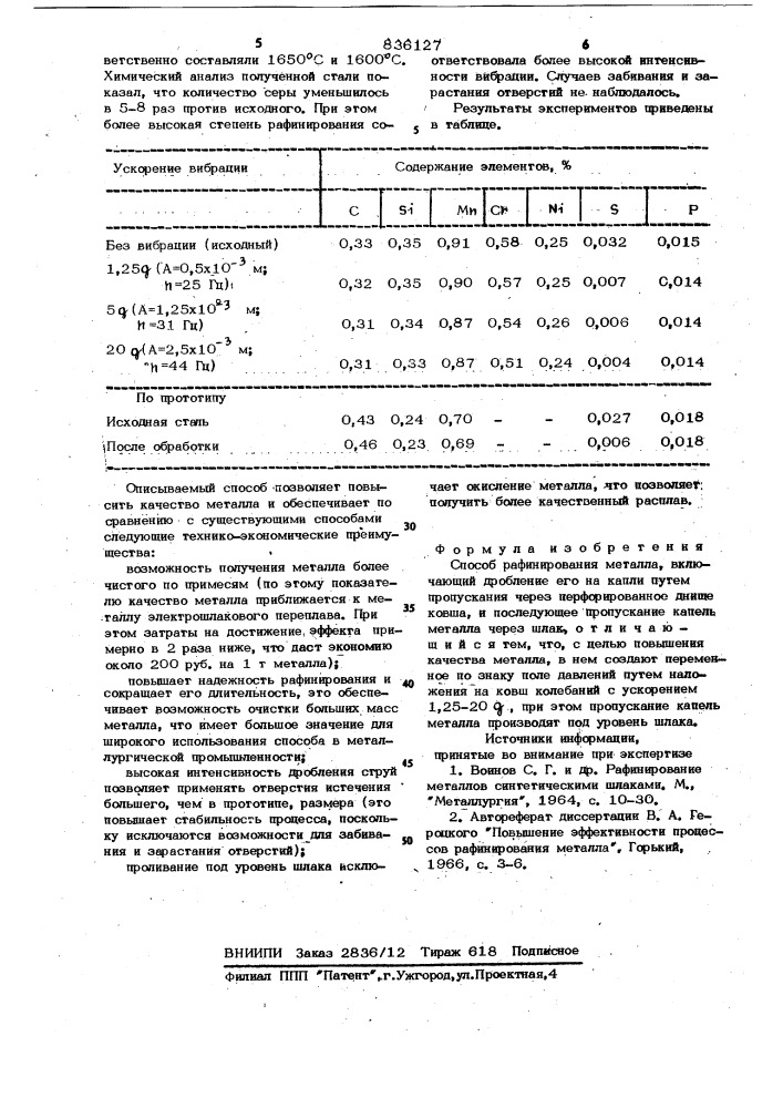 Способ рафинирования металла (патент 836127)
