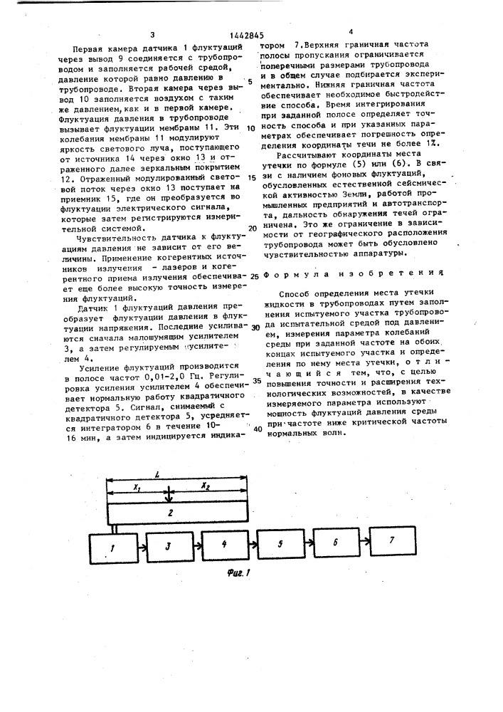 Способ определения места утечки жидкости в трубопроводах (патент 1442845)