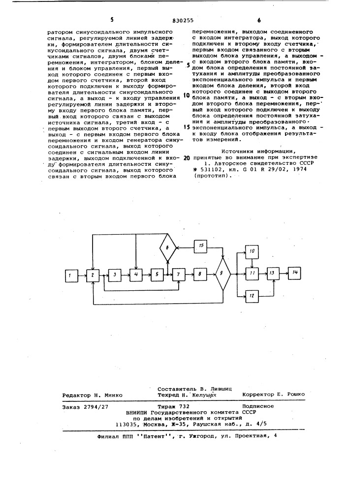 Устройство для измерения параметровэкспоненциального импульса (патент 830255)