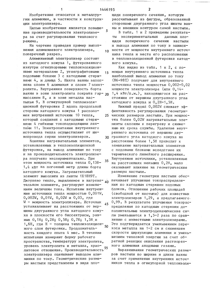 Алюминиевый электролизер (патент 1446195)