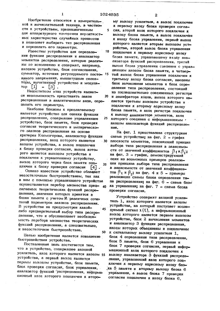 Устройство для параметрической оценки закона распределения (патент 1024935)