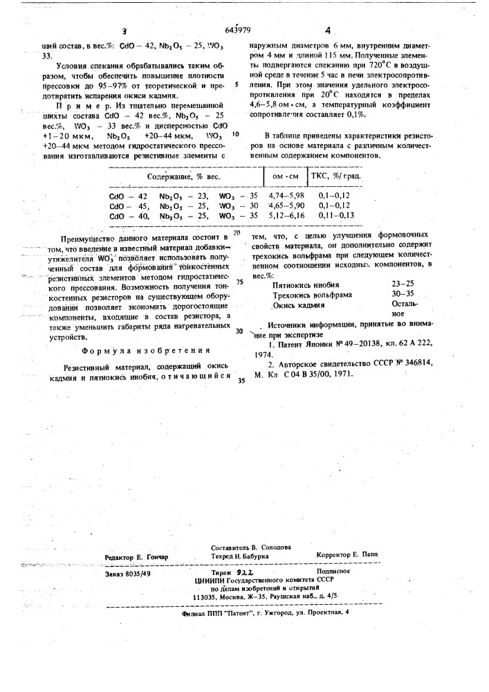 Резистивный материал (патент 643979)