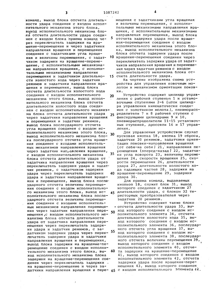 Устройство для управления ковочным молотом и механизмом ориентации поковки (патент 1087242)