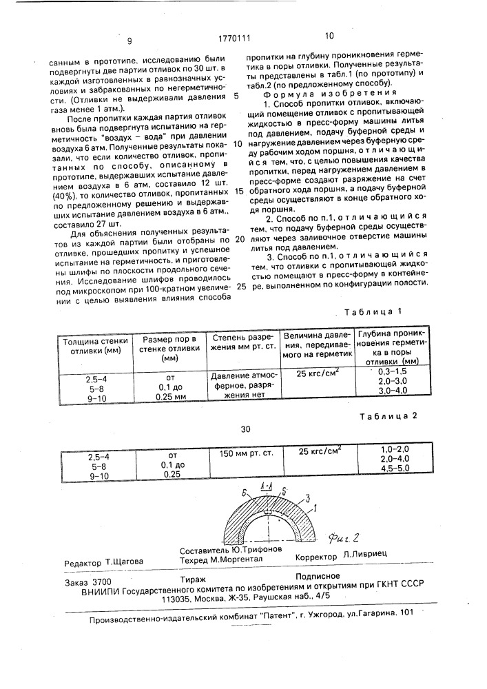 Способ пропитки отливок (патент 1770111)