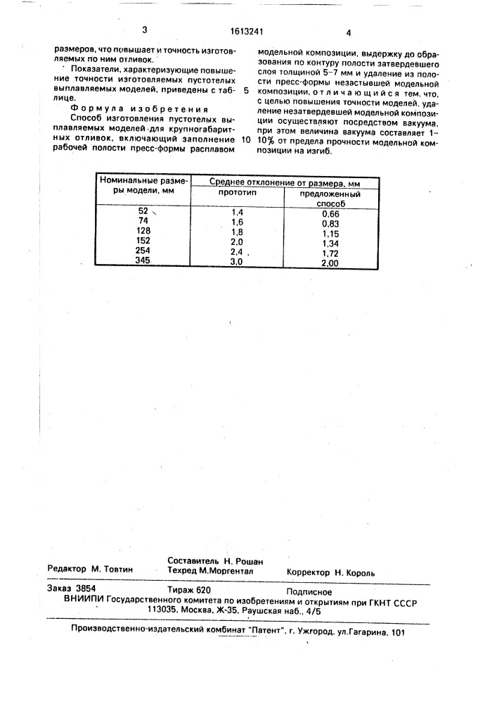 Способ изготовления пустотелых выплавляемых моделей для крупногабаритных отливок (патент 1613241)